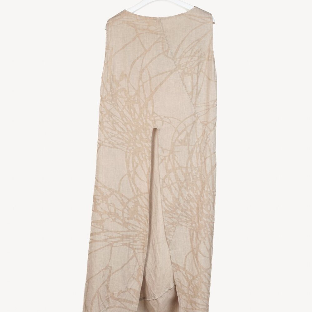 Oska Tuelo Taupe Branch-Print Linen Balloon-Hem Dress - Picture 2 of 10